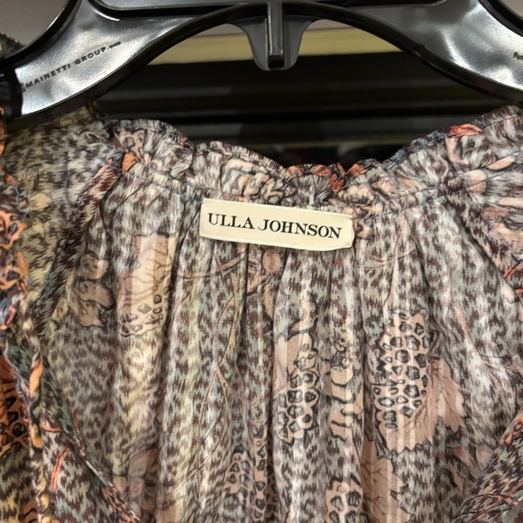 ULLA JOHNSON Alva Ruffled Printed Cotton-Blend‎ Top in Aegean Size 2 - Picture 7 of 10